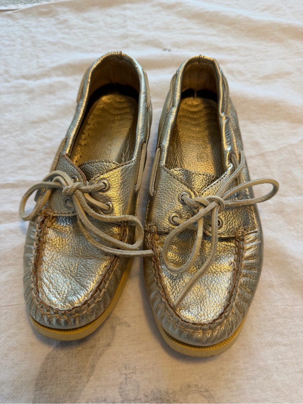 Sperry Top Sider Metallic Gold Leather Boat Shoes with Laces
